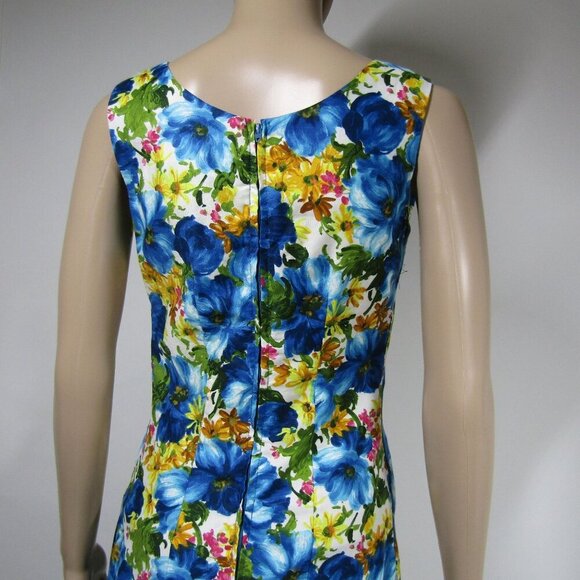 VINTAGE 70s S Blue Hawaiian Floral Tropical Luau Retro Mod Ruffle Dress - Picture 6 of 10